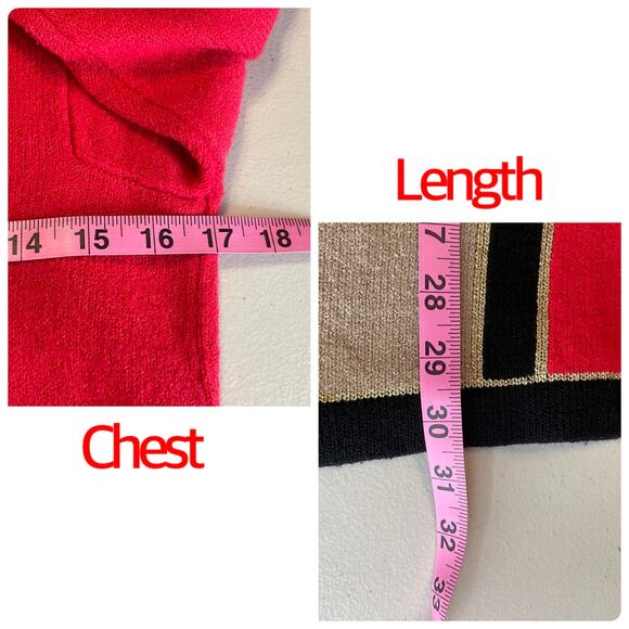 Don Sayres for Wellmore Vtg Red Tan Colorblock Wool Luxury Tunic Sweater 10 - Picture 10 of 10